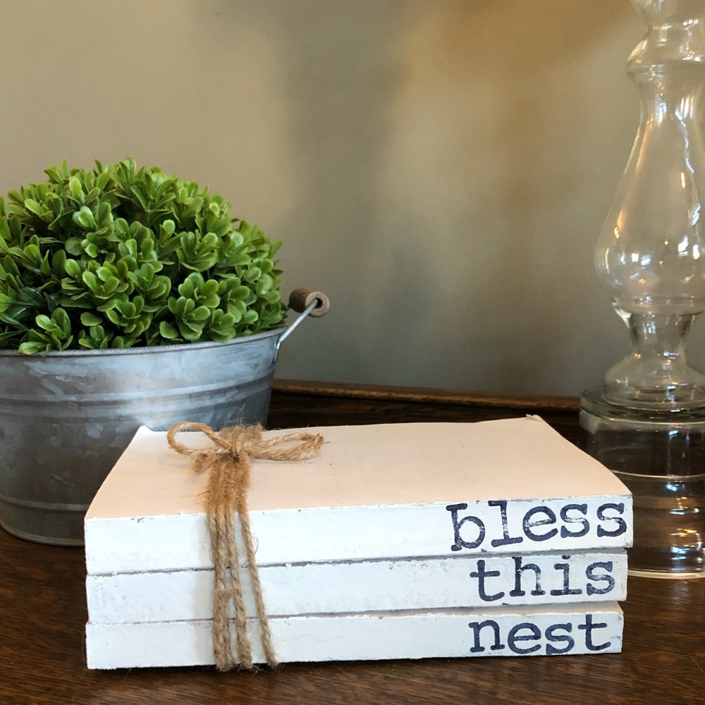 Hand stamped books - bless this nest